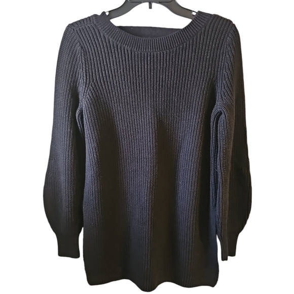 Loft sz small black crewneck open back open side panel tunic sweater - Picture 1 of 5